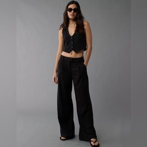 American Eagle Curvy High-Waisted Wide Leg Poppy Trouser in Black, 12 Short